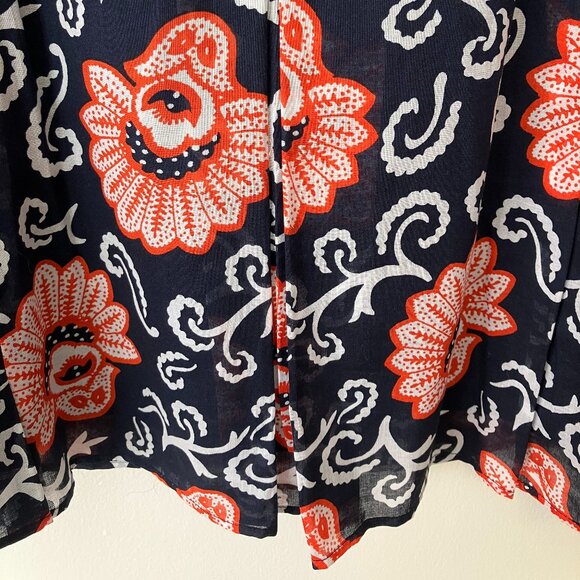 Talbots Petites 100% Cotton Navy Blue & Orange Floral Pleated Midi Skirt, NWT - Picture 10 of 10